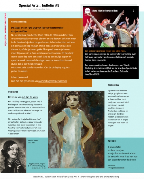 Special Arts Bulletin 27 maart 2020